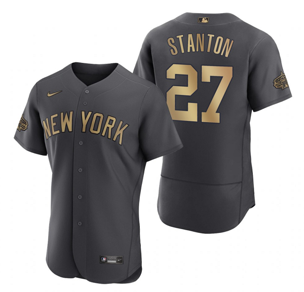Men's New York Yankees #27 Giancarlo Stanton 2022 All-Star Charcoal Flex Base Stitched Baseball Jersey Men's New York Yankees #27 Giancarlo Stanton 2022 All-Star Charcoal Flex Base Stitched Baseball Jersey